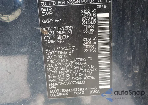 2016 Nissan Rogue S/Sl/Sv z USA, uszkodzony, nr VIN KNMAT2MV6GP708803